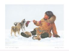 Inuit Girl with Puppies