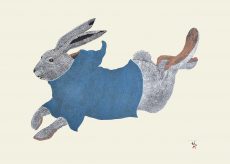 Qimaajuq Ukali (Running Rabbit), 2016 (Stonecut and Stencil 53.8 x 71 cm)
